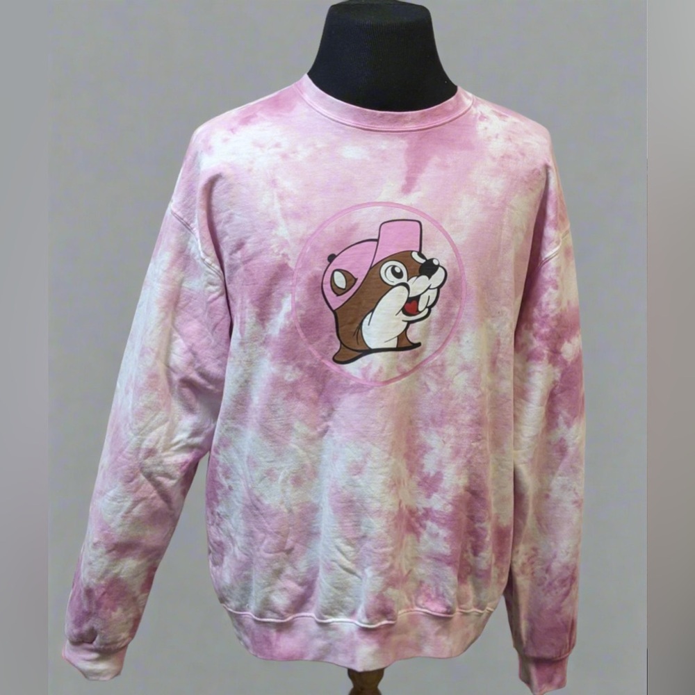 Buc-ee's Pink Tie-Dye Crew Sweatshirt Size XL